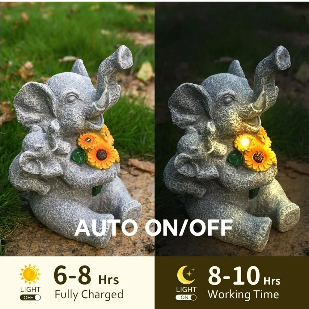 Elephant and Sunflower Figurine with Lights, Outdoor Decorations for Yard, patio